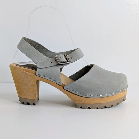 MIA Sofia Clogs EU 37 Gray Leather Platform Lug Sole Mary Jane 70s - Picture 9 of 16